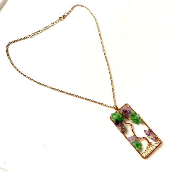 Copper/gold Tree of Life Stone Pendant Necklace - Picture 2 of 8